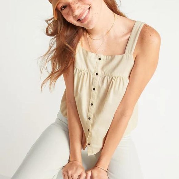 Old Navy Women's Sleeveless Button-Front Twill A-Line Top New - Picture 3 of 4